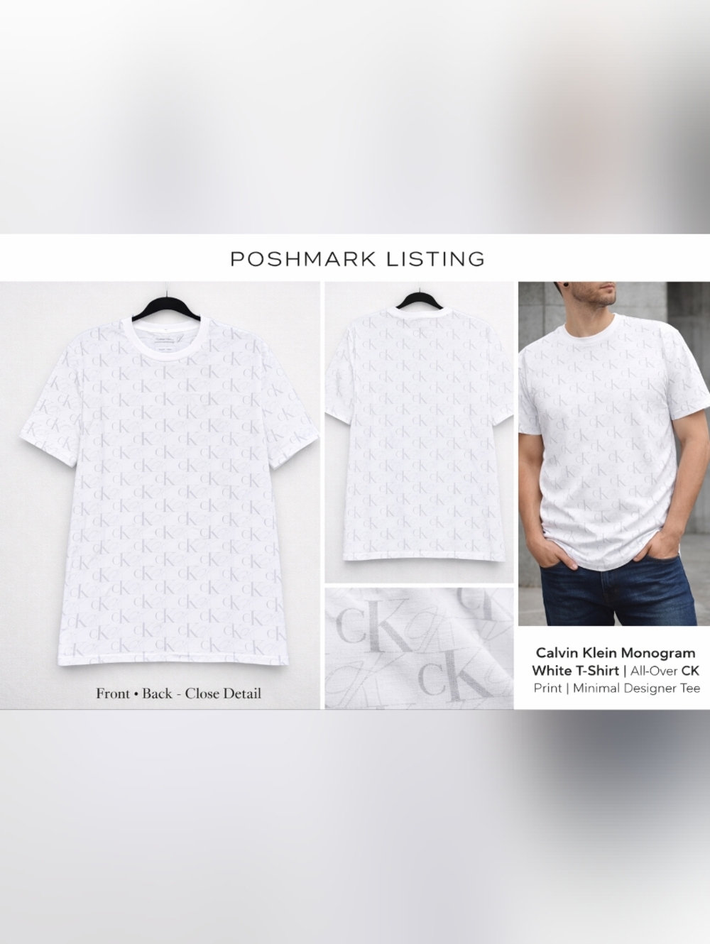Calvin Klein White All-Over CK Logo Short Sleeve Tee